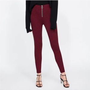 Zara Red and Black Patterned Leggings